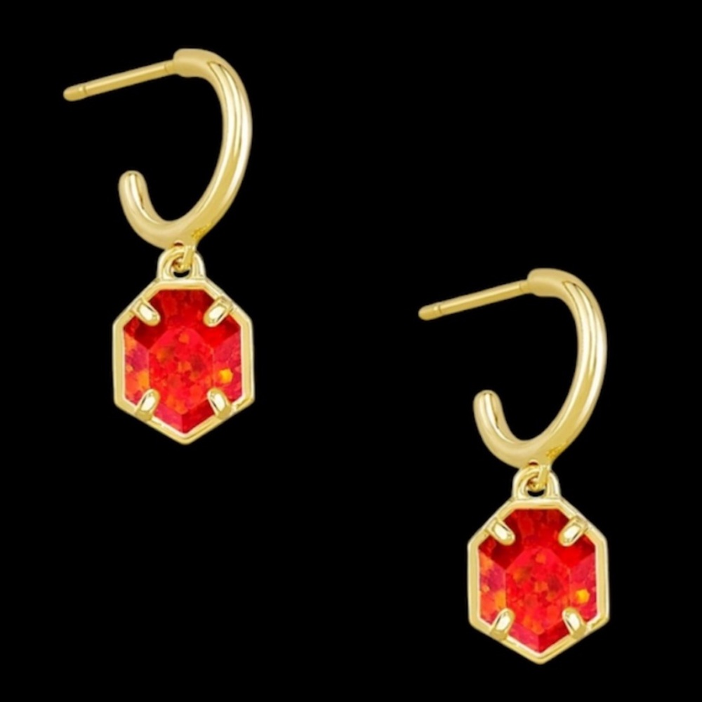 Kendra Scott Tomon Gold Huggie Earrings in Red Kyocera Opal
